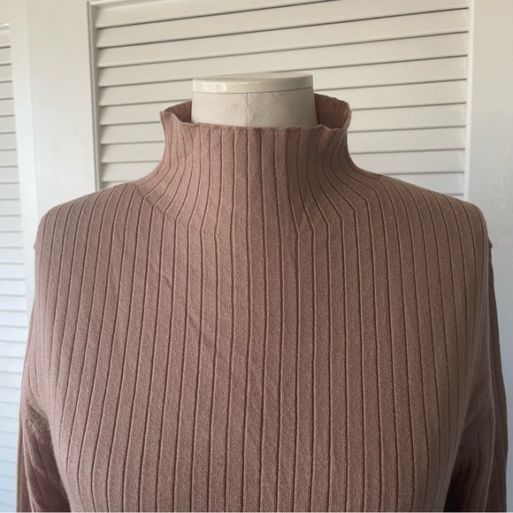 LOFT Khaki Ribbed Mock Neck Knit Top NWT Size XL - Picture 2 of 6